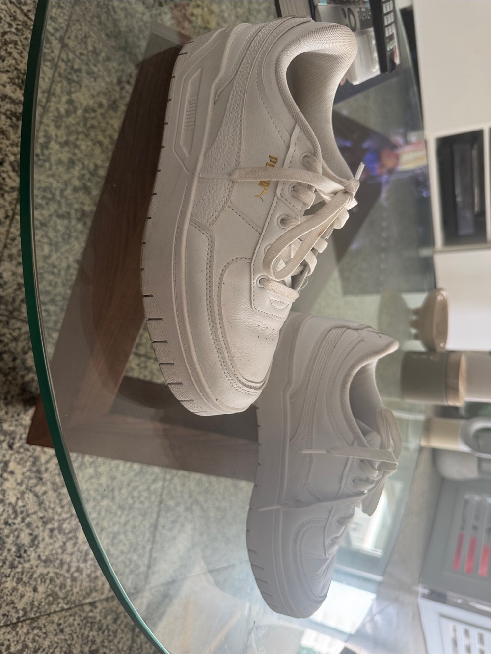 Puma Kids White Low-Top Lace-Up Sneakers with Gold Logo